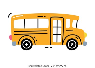 Yellow School Bus as City Transport Side View Vector Illustration