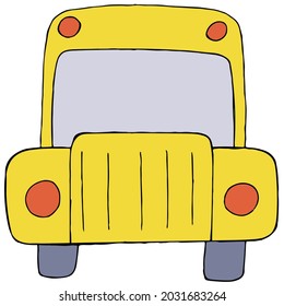 yellow school bus, color vector illustration in doodle style with black outline