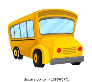 Yellow School Bus Of Corner Projection With Curved Roof