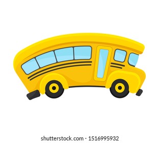 Yellow School Bus With Curved Roof In Comic Style Vector Illustration