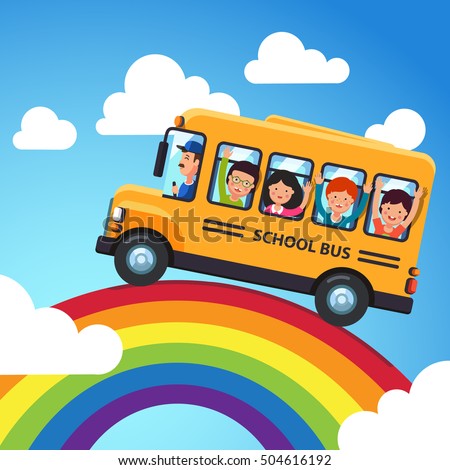 vetor stock de yellow school bus driver kids riding livre de