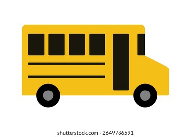 Yellow school bus flat design vector icon side view. Clipart image isolated on background.