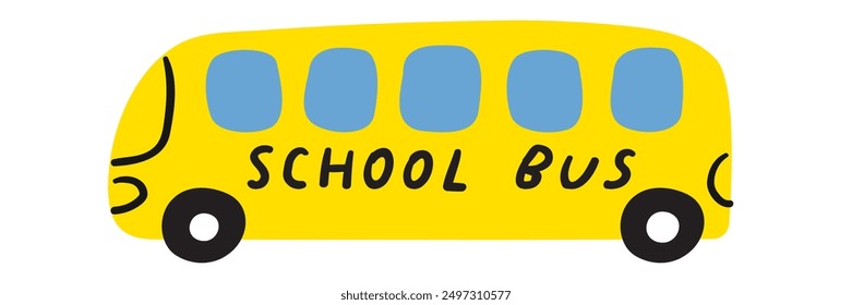 Yellow school bus. Flat illustration. Vector hand drawn design on white background.