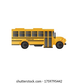 Yellow school bus with a flat paper art design