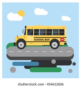 Yellow school bus. Flat style vector illustration.