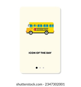 Yellow school bus flat vector icon. Vertical sign or illustration of school transport for students, attending school symbol or element for web design and apps. Education, transportation concept