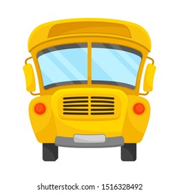 Yellow School Bus Of Front Projection With Curved Roof Vector Illustration