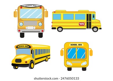 yellow school bus front and side view from Different Angles. Vector illustration