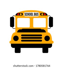 Yellow school bus, front view. Vector illustration with student transport. Back to school design, isolated element on white background