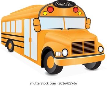 yellow school bus front view islated