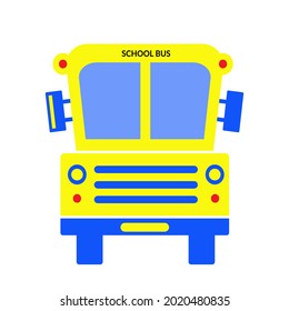 Icono de la vista frontal del autobús escolar amarillo. De vuelta al concepto escolar. Tendencia, diseño moderno. Ilustración del vector