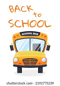 Yellow School bus front view flat illustration. Education icon isolated on white background
