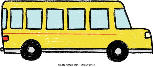 yellow school bus hand drawn crayon ilustration vetor,transportation,back to school,kid's drawing