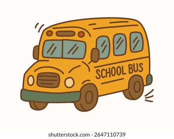 A yellow school bus, hand-drawn vector illustration. Ideal for educational materials, back to school themes, children's books, and transportation designs.