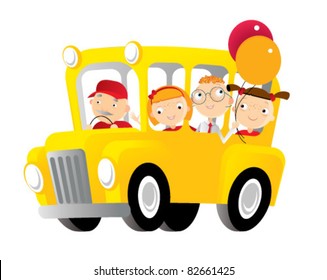 yellow school bus with happy kids