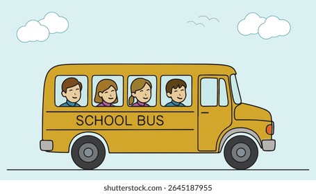 Yellow School Bus with Happy Students Back to School vibes