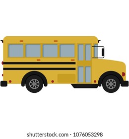 Yellow School Bus Illustration - Side view of yellow school bus in flat design isolated on white background