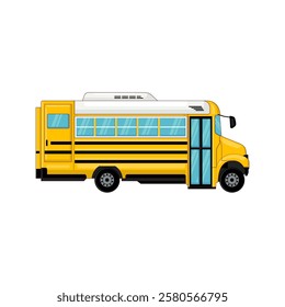 Yellow School Bus Illustration Side Profile with White Background