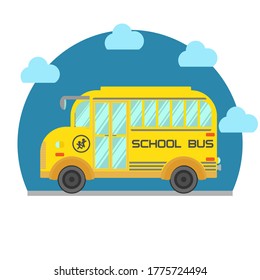 Yellow school bus isolated on white background. Vector flat illustration.