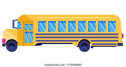 Yellow school bus isolated on white background. design icon. Cartoon School Bus. Vector illustration in flat style