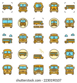 Yellow School Bus modern vector icons set. Buses modern signs or design elements