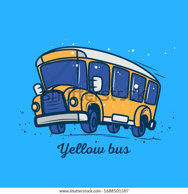Yellow school bus in
motion. Cartoon style.