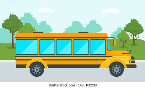 Yellow school bus on a white background. Education and schooling. Poster for advertising educational institutions, courses and trainings. Flat illustration
