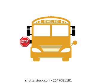 Yellow school bus on white background. stop sign is opened. School bus vector design for textbook.