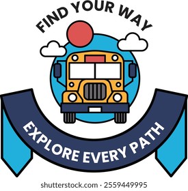 A yellow school bus with a red ball on top of it