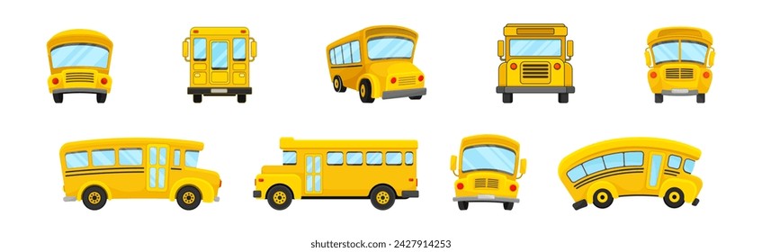 Yellow School Bus as Road City Traffic Vector Set