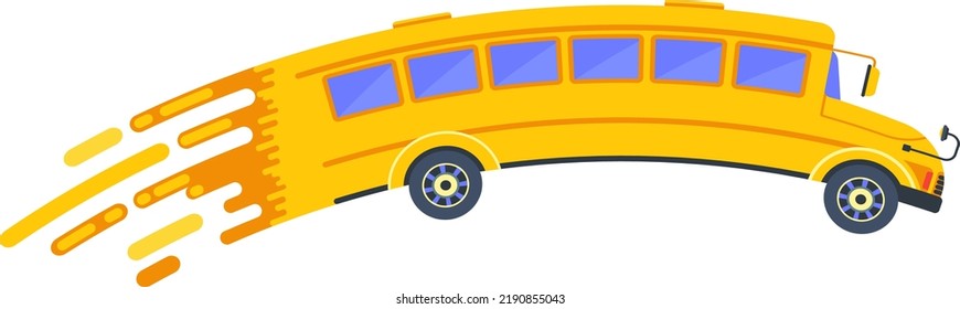 Yellow school bus of side projection with curved roof. Transporting schoolchildren. Comic style flat vector illustration.