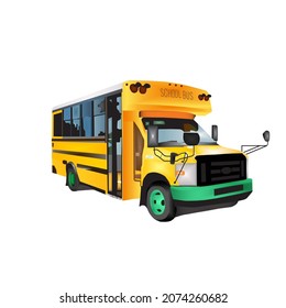 yellow school bus with side view. Vector 3D style illustration.
