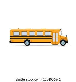Yellow school bus side views flat illustration on white background
