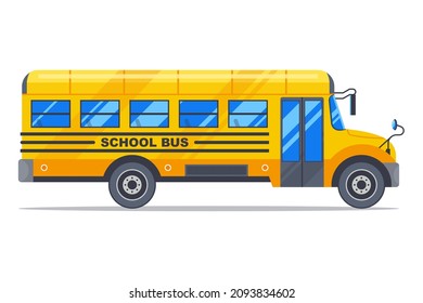 yellow school bus for transporting small children to school. flat vector illustration.