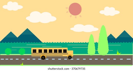 Yellow school bus travel. Vector illustration