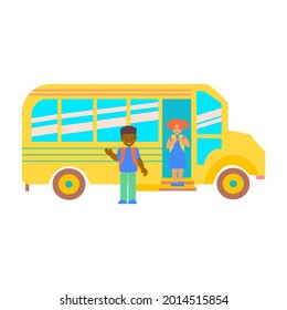 Autobús escolar amarillo y dos clavos Ilustración vectorial plana sobre fondo blanco