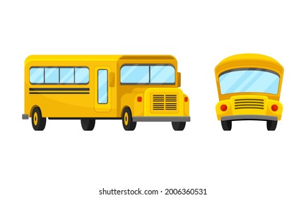 Yellow School Bus Used for Transporting Students Vector Set