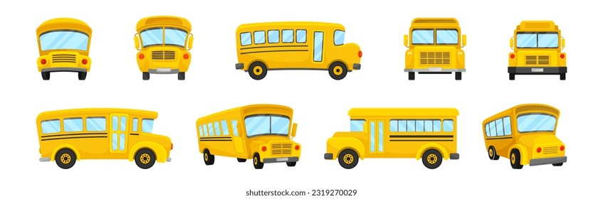 Yellow School Bus Used for Transporting Students Vector Set