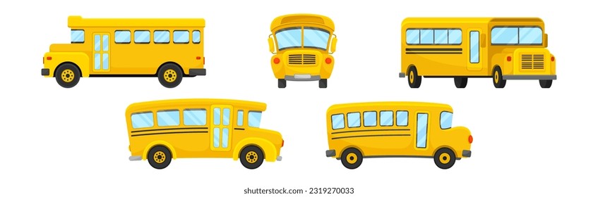 Yellow School Bus Used for Transporting Students Vector Set