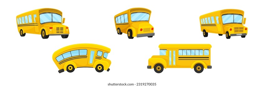 Yellow School Bus Used for Transporting Students Vector Set