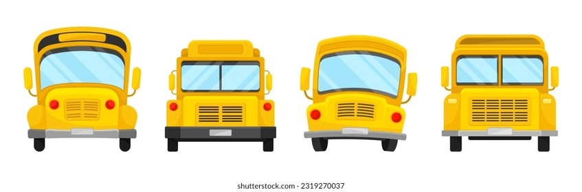 Yellow School Bus Used for Transporting Students Vector Set