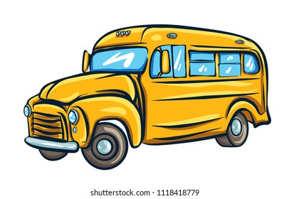 Yellow school bus. Vector illustration in cartoon style. 