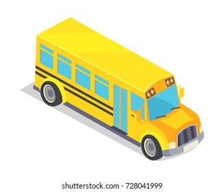 Yellow school bus vector illustration isolated on white. Public transport vehicle for transportation pupils and students to educational establishments