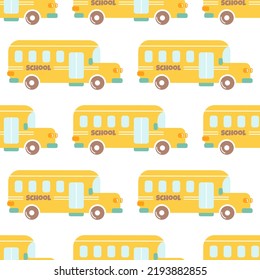 Yellow school bus, vector seamless pattern on white background. Back to school.