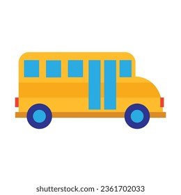 Vector de bus de escuela amarilla. Vehículo de transporte de niños a la escuela. Icono de vector plano multicolor que representa el concepto de elementos escolares aislados en fondo blanco