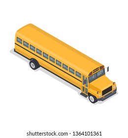 Yellow school bus. The vehicle for pupils. An element for design.3D. Isometry. Vector illustration.