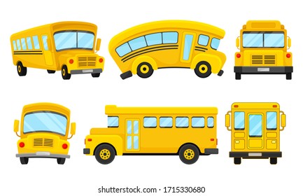 Yellow School Bus Viewed from Different Angles Vector Set