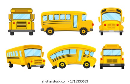 Yellow School Bus Viewed from Different Angles Vector Set