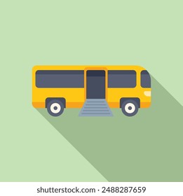 Yellow school bus waiting with open doors for boarding students