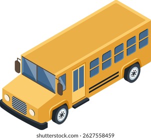 Yellow school bus waiting students for a new school trip on a white background, isometric view of classic school bus ready to transport pupils to class